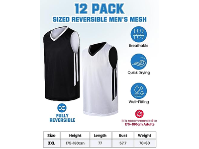 12 Pcs Blank Reversible Basketball Jersey